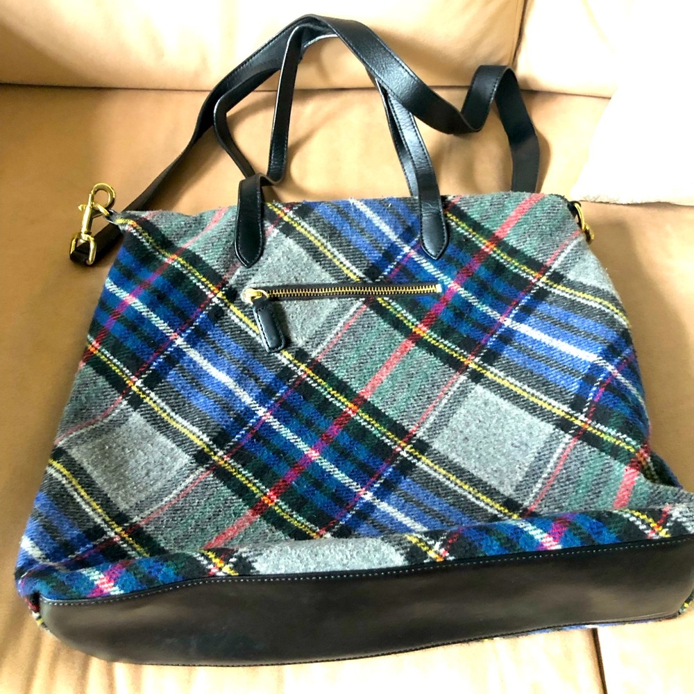 Colorful Talbots  blue/grey buffalo plaid wool shoulder bag.great for traveling.